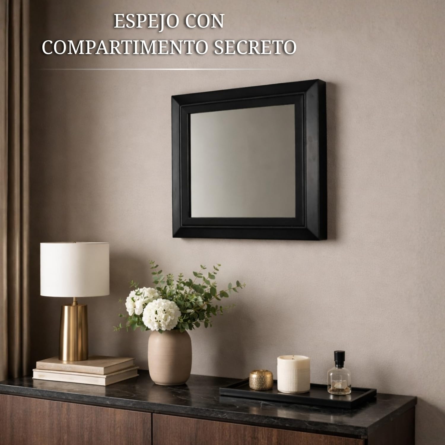 Espejo Negro con Compartimento Secreto y Doble Fondo Oculto | Caja Fuerte camuflada con Cerradura NFC/RFID | Mueble de Seguridad para Joyas, Dinero y Documentos | Montado