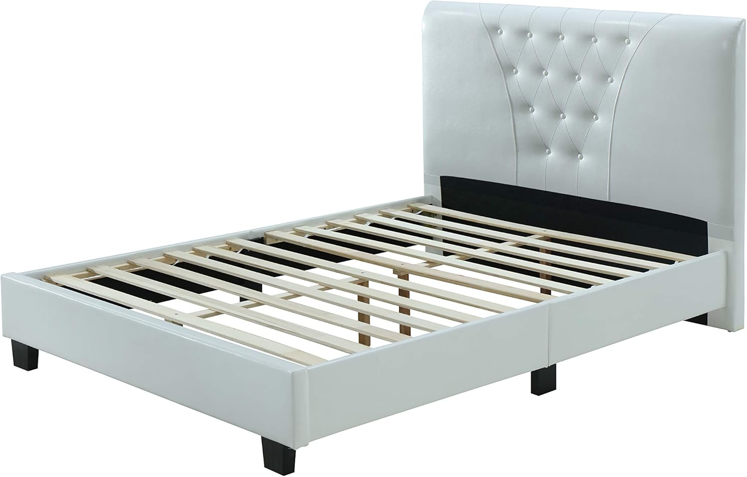 Hodedah Upholstered Bed Platform, Twin, White