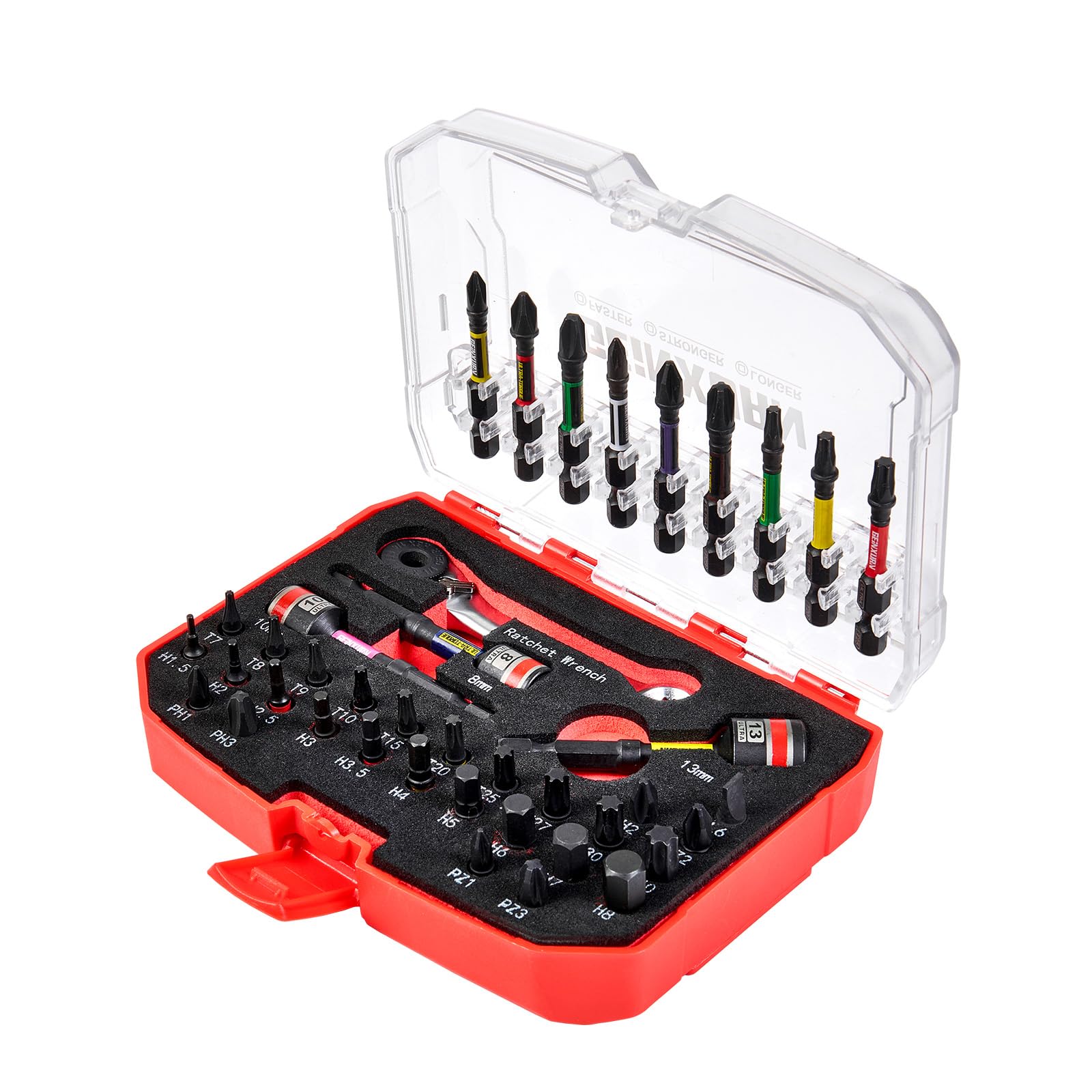 Geinxurn 40 Pieces Bit Set with Matching Storage Box, Include 25mm 50mm S2 Steel Magnetic Screwdriver Bits (Phillips/Pozidriv/Torx/Hex), Nut Driver and Mini Ratchet Wrench for Home Repairs โ image 1