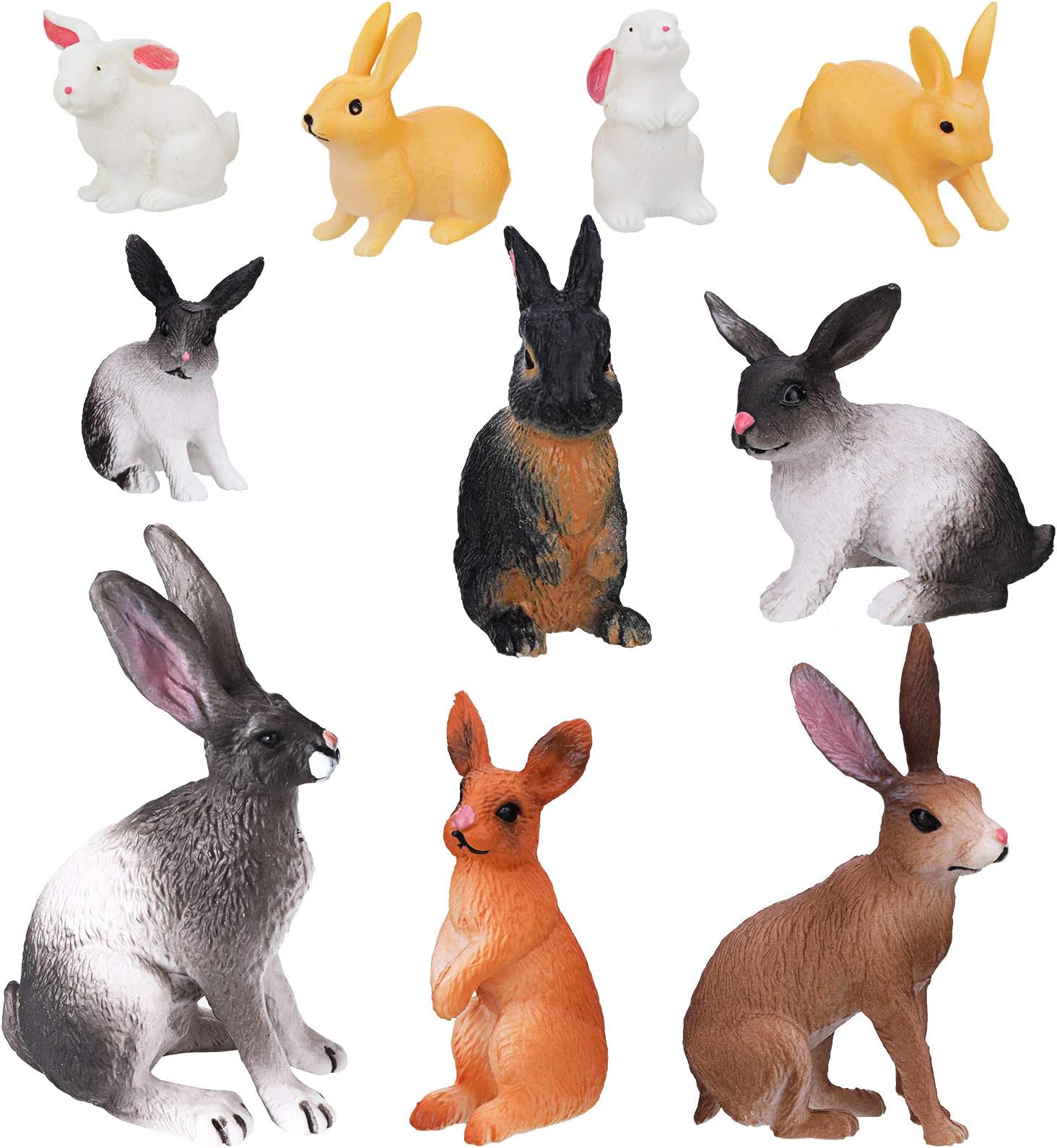 Sumind 10 Pieces Easter Bunny Rabbit Toy Figure, Mini Bunny Toy Figure, Realistic Animal Toys 3D Playset, Farm Animal Toy Rabbit Figures, Variety Cake Toppers, Easter Present for Girl and Boy