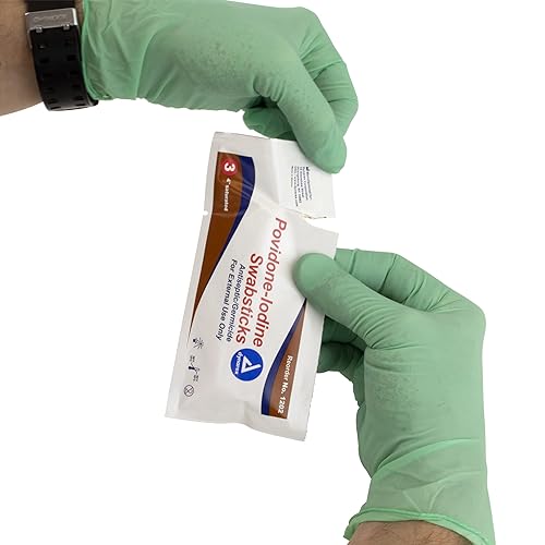 Miniatura 6 de Dynarex Hisopos de yodo povidona, práctico antiséptico para garantizar la preparación de la piel, marrón, 1 caja de 25 paquetes de papel de