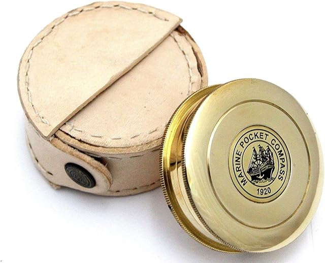 Nautical Robert Frost Poem Compass Pocket Compass w Round Leather Case