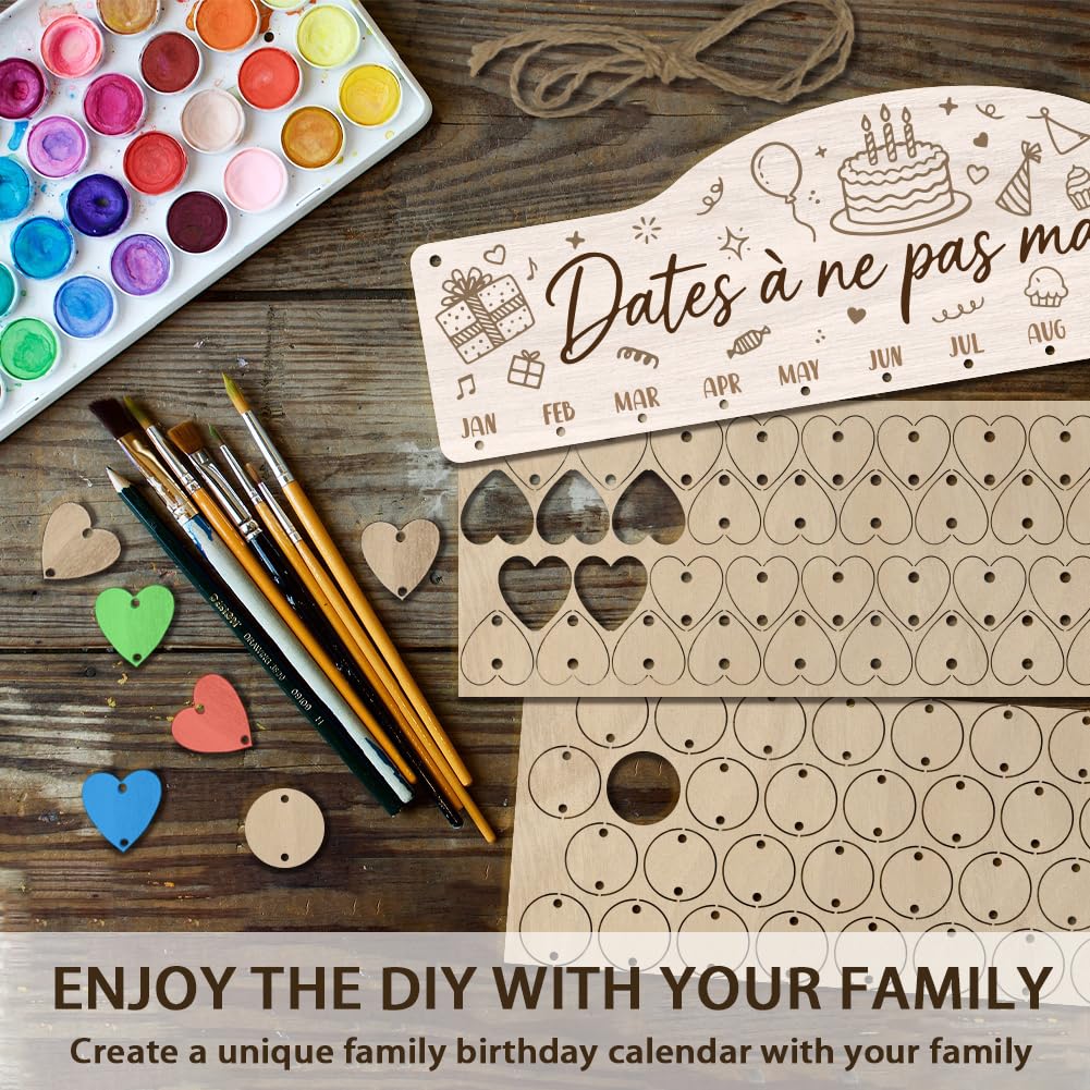 Arricraft Calendrier de rappel d'anniversaire en bois 40x12cm gâteau scintilles étoile avec 100 étiquettes