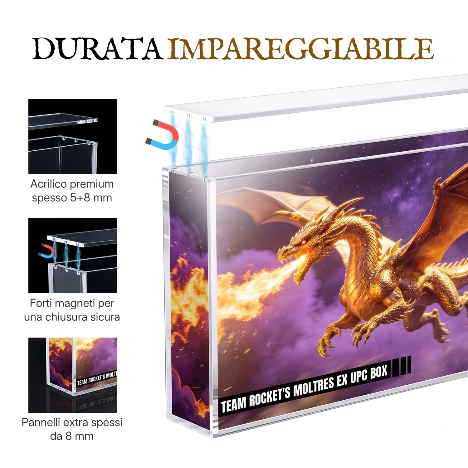 Wigearss Scatola Magnetica Acrilica, Custodia Protettiva per Pokemon Team Rocket's Moltres ex Ultra-Premium Collection
