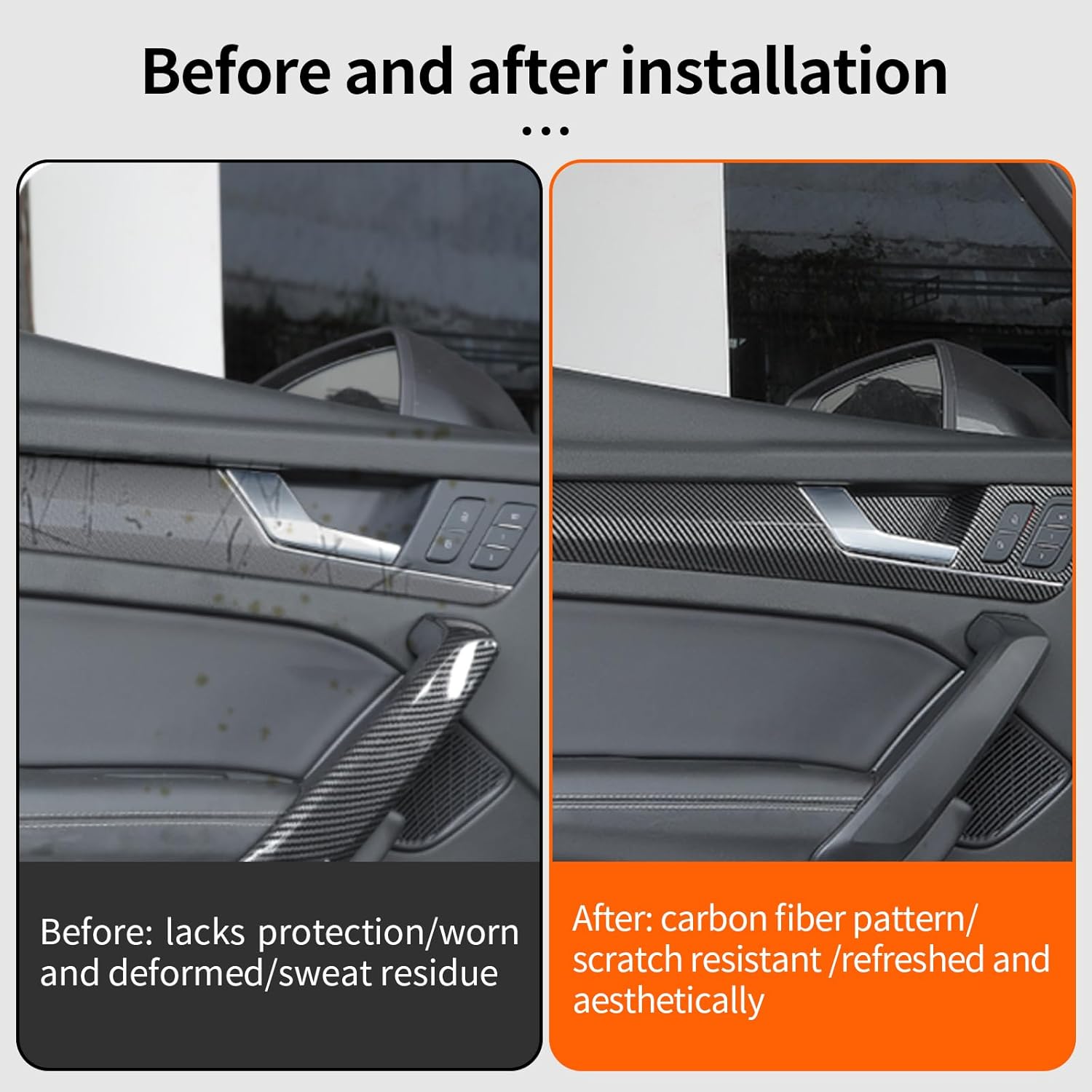 Interior Side Door Panel Strip Cover Trim Compatible with Audi Q5L 2018-2025, Door Panel Strip Molding Trim for Audi Q5L Sportback, Carbon Fiber Pattern ABS