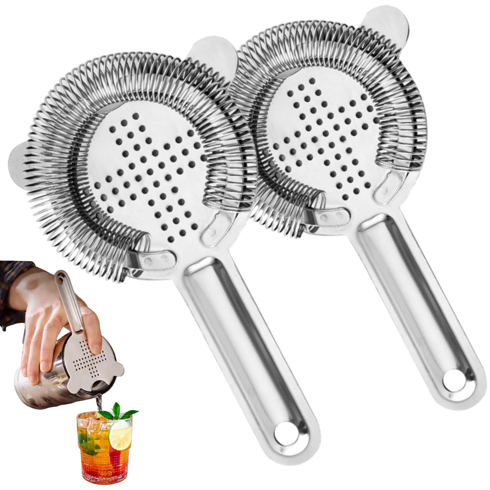 Passoire À Cocktails,Passoire À Barres,Stainless Steel Cocktail Strainer, Passoire À Cocktail en Acier Inoxydable,Passoire Professionnelle,pour Barman Commercial Ou Un Usage Domestique,1 Pièce