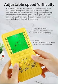 Electronic Cube Game Console Built-in 23 Block Games Thousands of Modes Green Backlight Adjustable difficulty/speed Handheld Puzzle Game Retro Toy for children/adults (Black)
