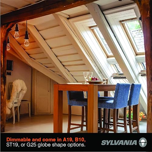 Miniatura 6 de Sylvania - Bombilla de filamento LED transparente A19, 6.5 W, regulable, 800 LMS, base media, 2700 K, blanco suave, paquete de 2 (42170)