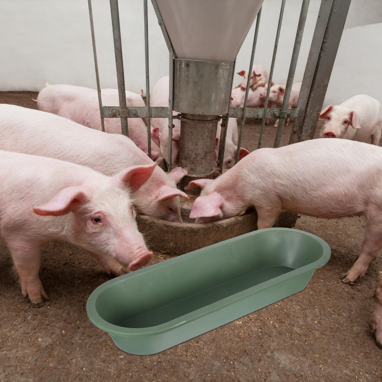 Milisten Futtertrog: Robuster Ovaler Futter- Und Wasserbehälter für Nutztiere – Futtertrog aus Verdicktem Kunststoff für Schweine, Ziegen, Schafe, Kühe, Hühner, Enten, Olivgrün