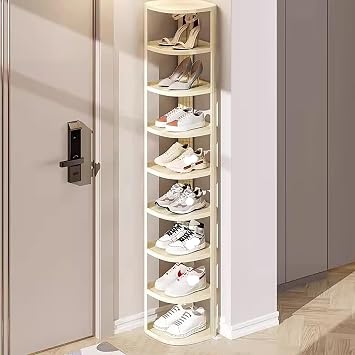 Shoe Rack, Vertical Shoe Storage, Free Standing Tall Shoe Shelf, Space Saving Shelf Tower, for Small Spaces Entryway Corner Closet Door Bedroom Size 9-Layer