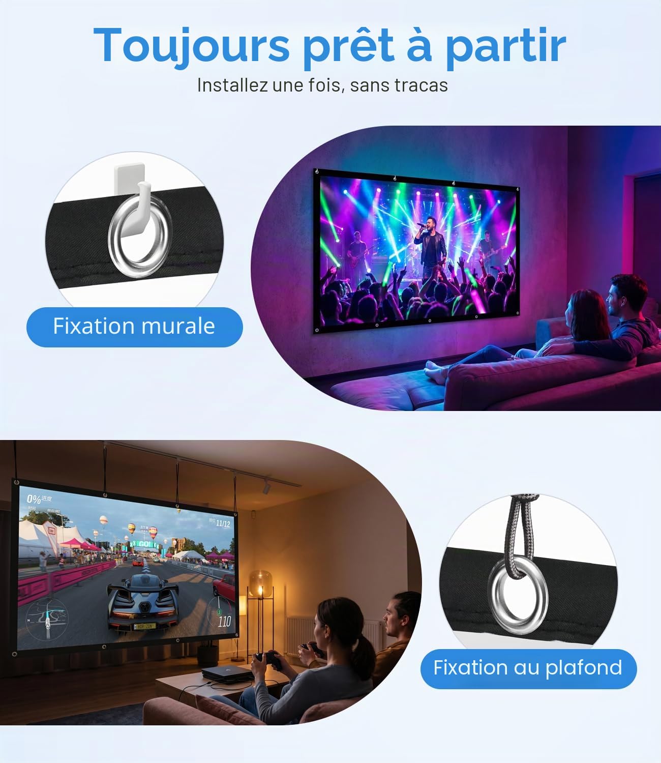 100 Pouces Ecran Videoprojecteur D'extérieur Portable et Pliable, Lavable, pour Ecran Projecteur, Idéal pour Le Home Cinéma, Les soirées Cinéma et Les Utilisations Commerciales, avec Sac de Transport