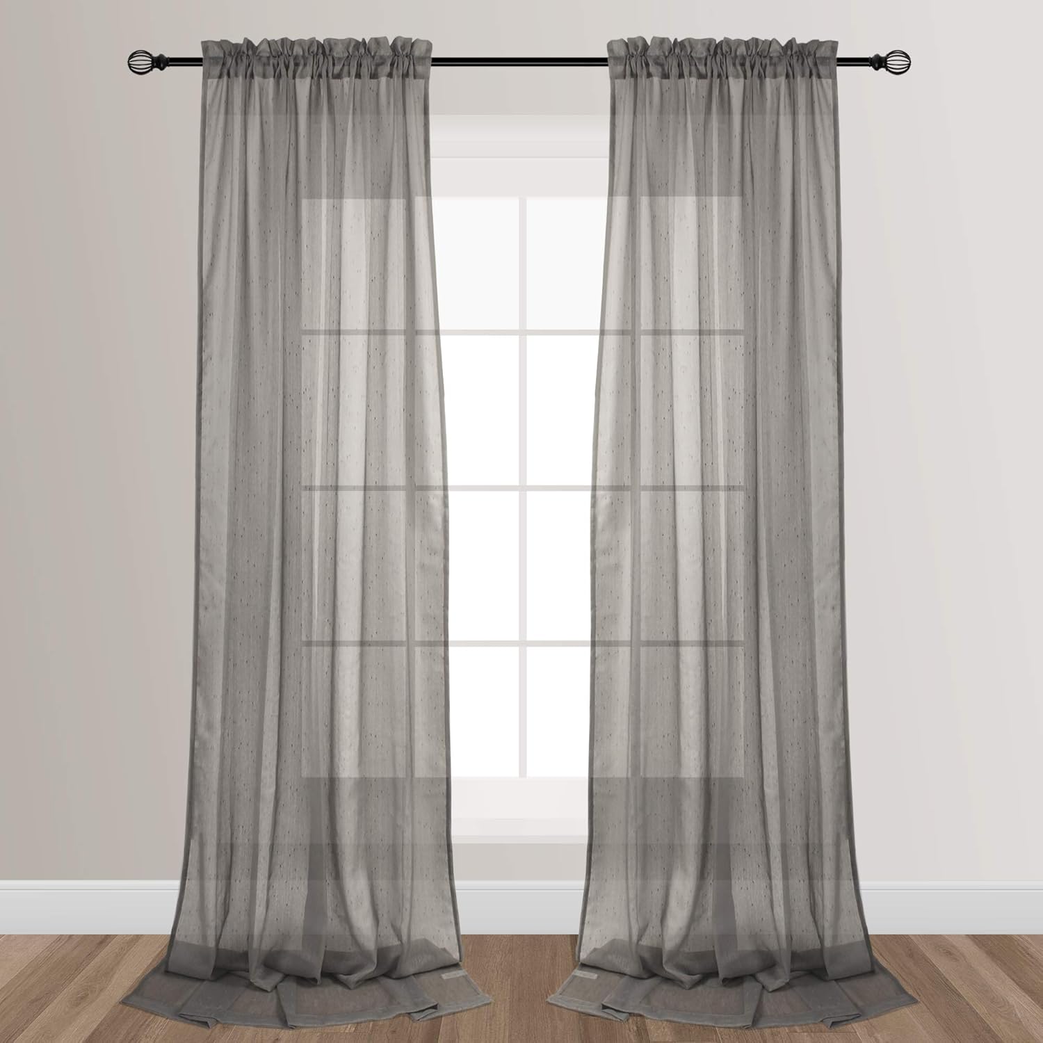 VOILYBIRD Grey 108 Inches Sheers Extra Long See Through Sheer Curtains