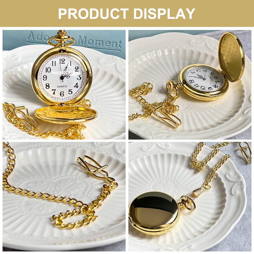 Taschenuhr Herren Mit Gravur - Retro Quarzuhr Mit Kette Im Vintage-Design