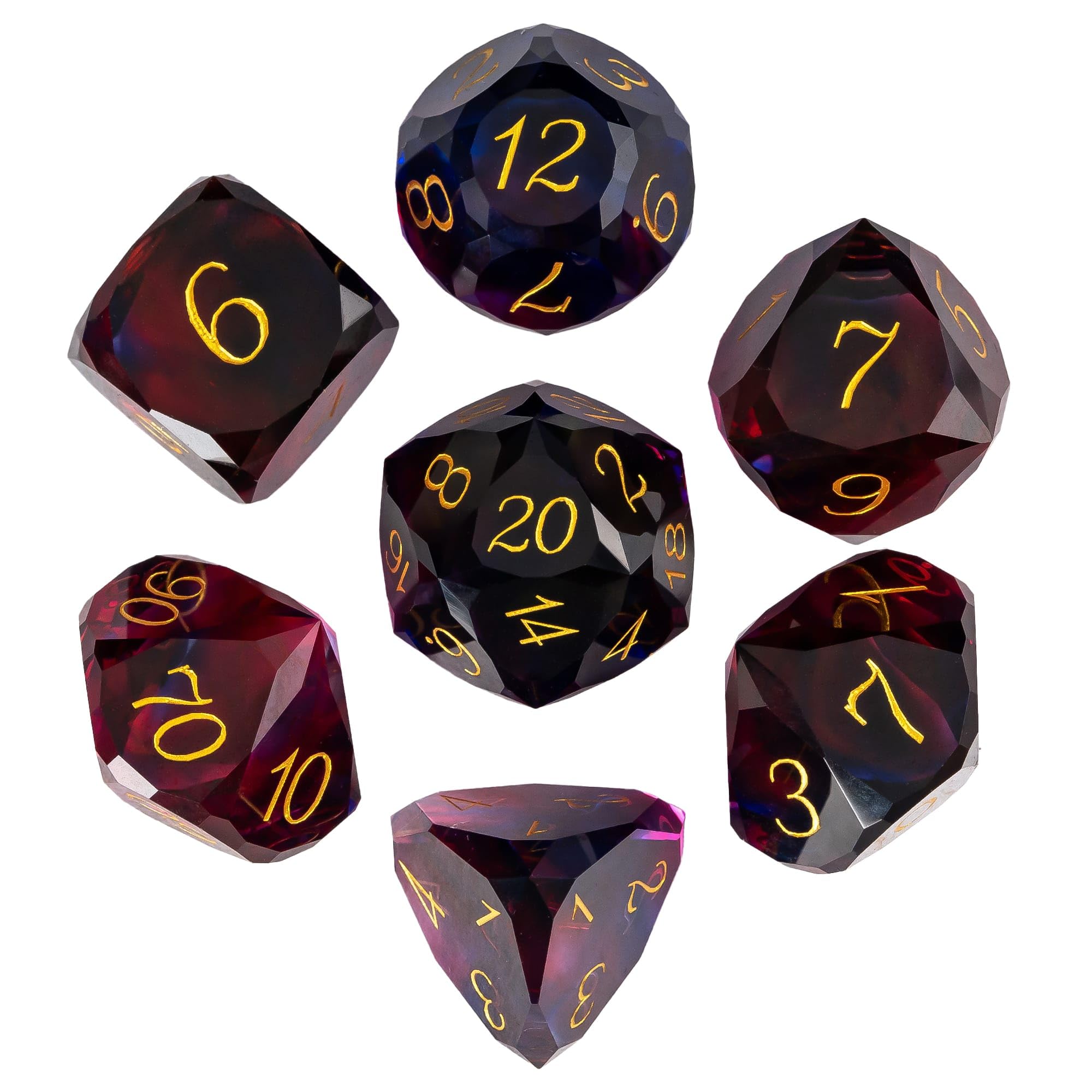 UDIXI Glass Dice Set D&D, MultiFaceted Diamond-Cut Glass DND Dice Set with Leather Box for RPG Tabletop Games (Blue and Purple) โ image 1