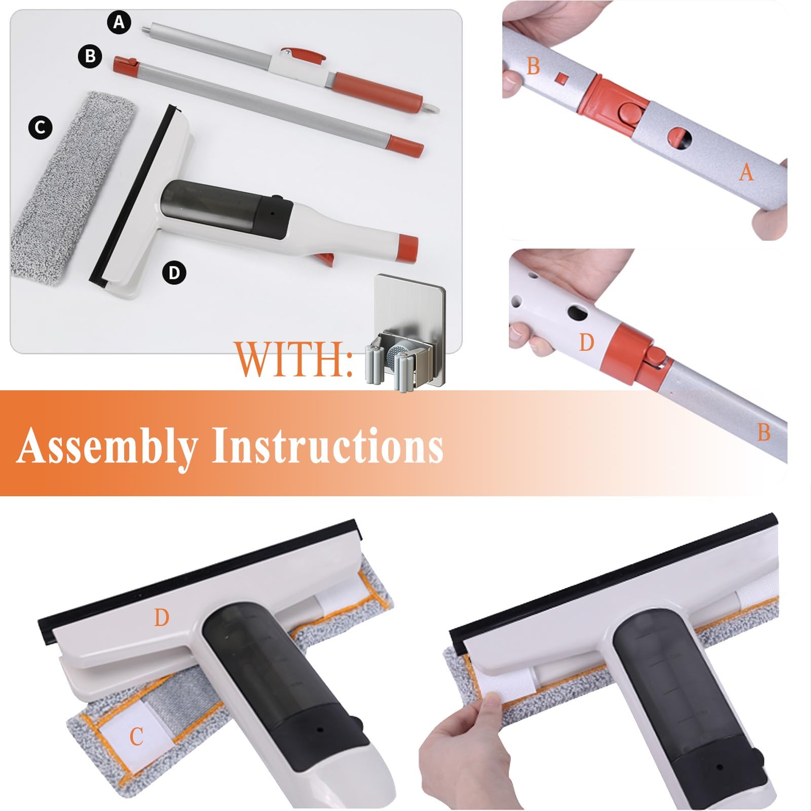Kit profesional de limpieza de ventanas con almohadillas de repuesto en aerosol y 8 paños de microfibra, herramienta de limpieza multiusos para azulejos, mármol y suelo