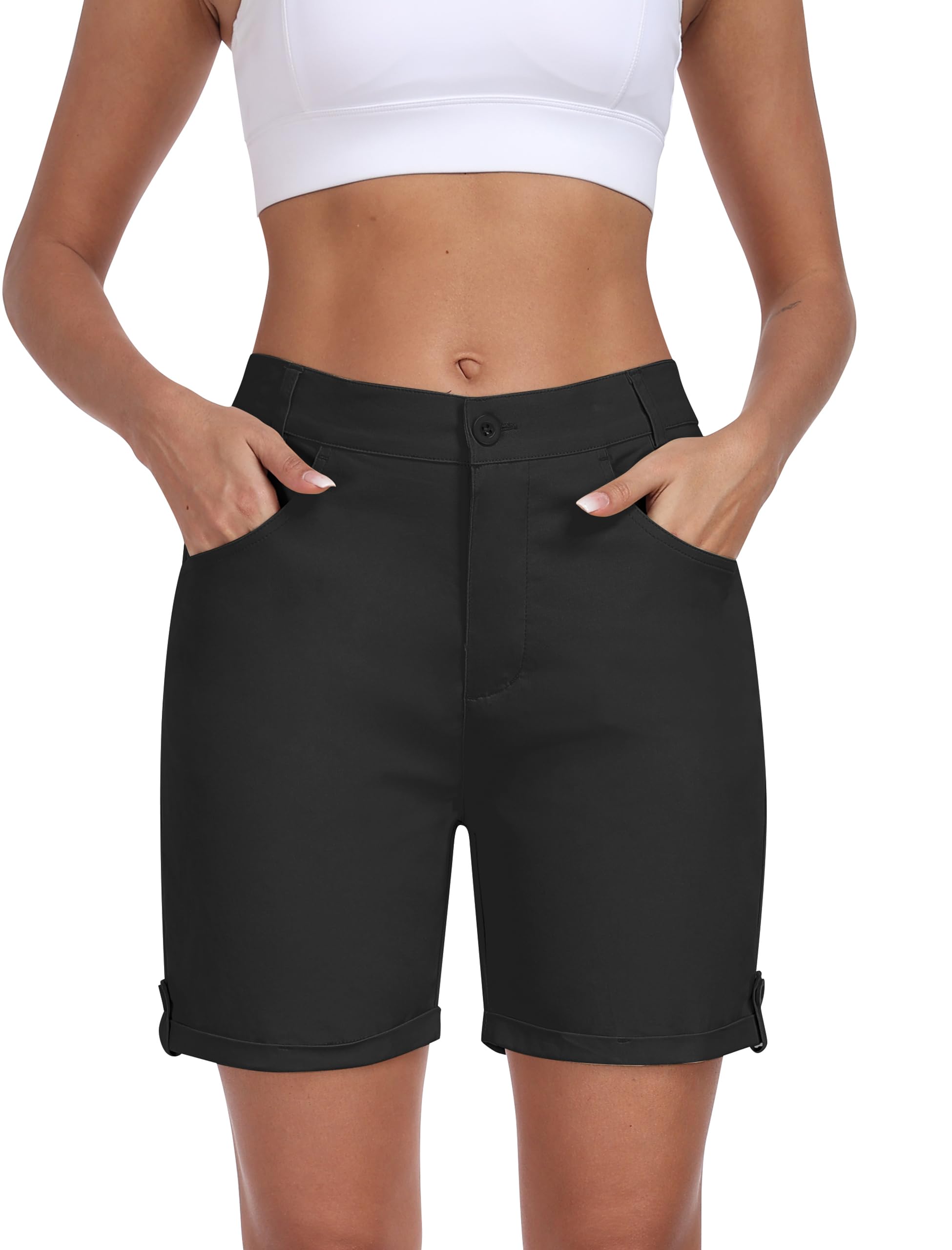 MoFiz Short Cargo Femme Cotton Bermuda Short Trekking Taille Haute Leger Pantalon Randonnée d'été