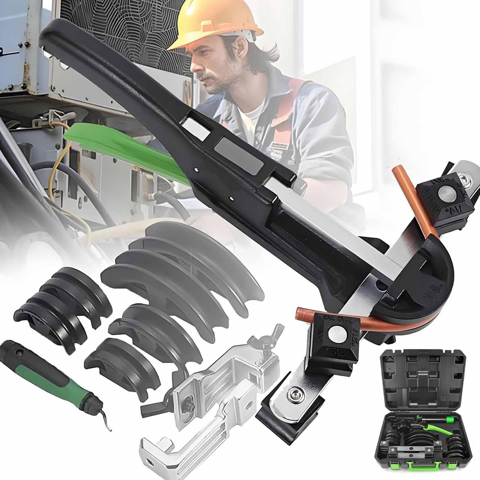 YXYLJOZ Copper Pipe Bender Tool Kit, Ratchet Tubing Machine 1/4-7/8 Inch with 7 Dies, 90 Degree Reverse Bending Device HVAC Plumbing Refrigeration Air Conditioning