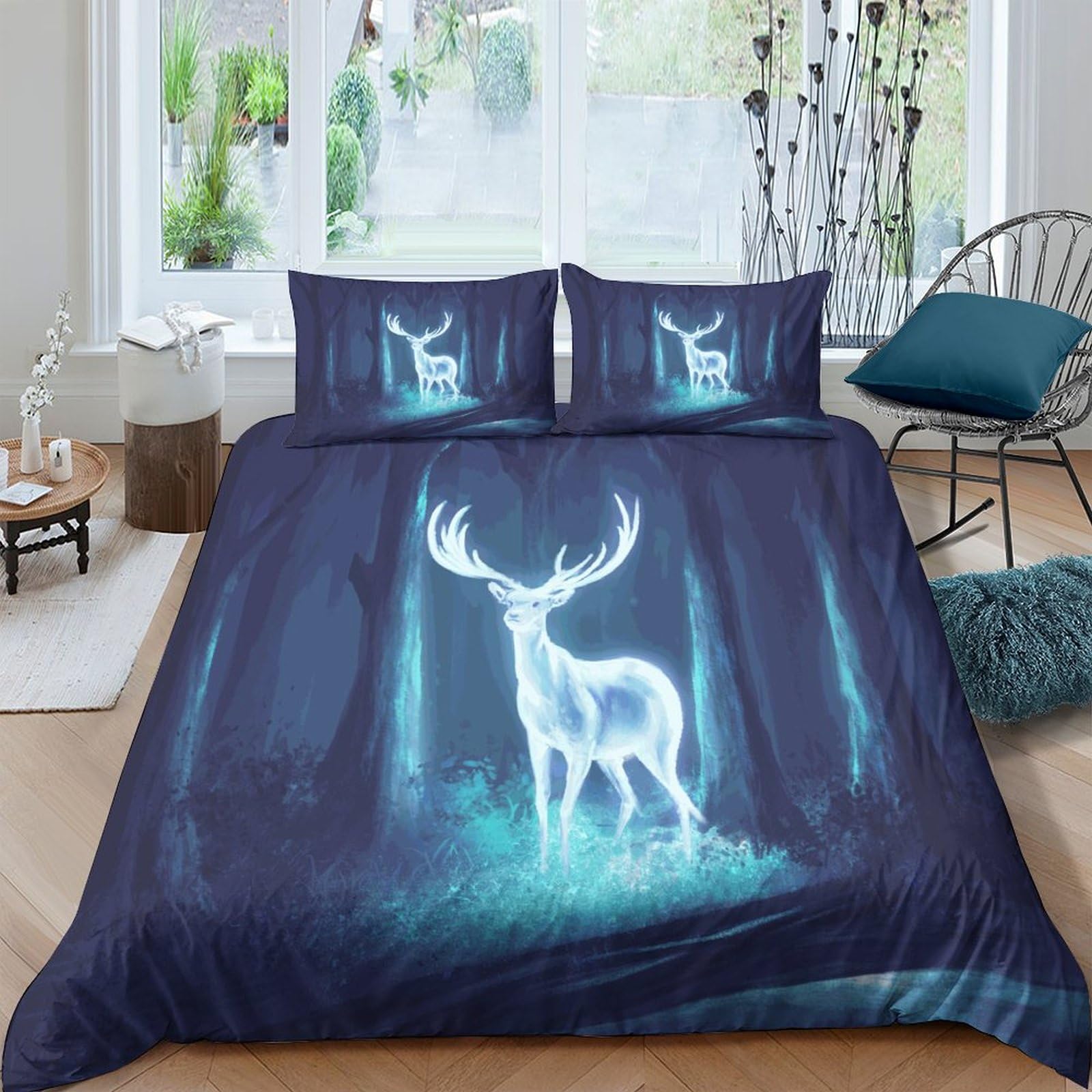 Housse de couette cerf rougeoyant 3D parure de lit animal sacré 200x200 en microfibre avec zip