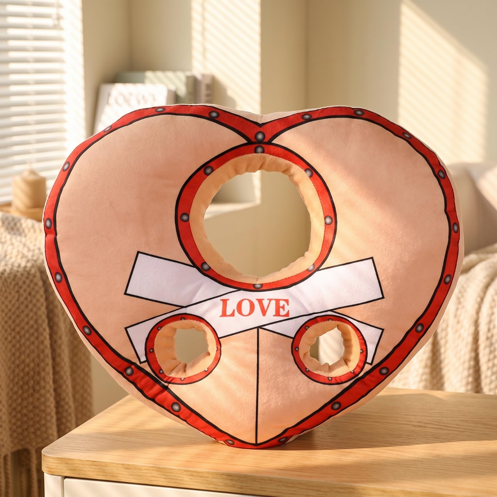 LOVIVER Accessoire Photo Coeur Coussin Photobooth Prop Déguisement Costume Oreiller Rempli Polyester PP Tendresse avec Décor Ruban et Motif Amour Ouvertures