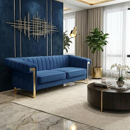 Miniatura 5 de Sofá moderno de terciopelo de 83.86 pulgadas de largo, sofá de asiento profundo de mediados de siglo, sofás de dos plazas de gran tamaño para sala