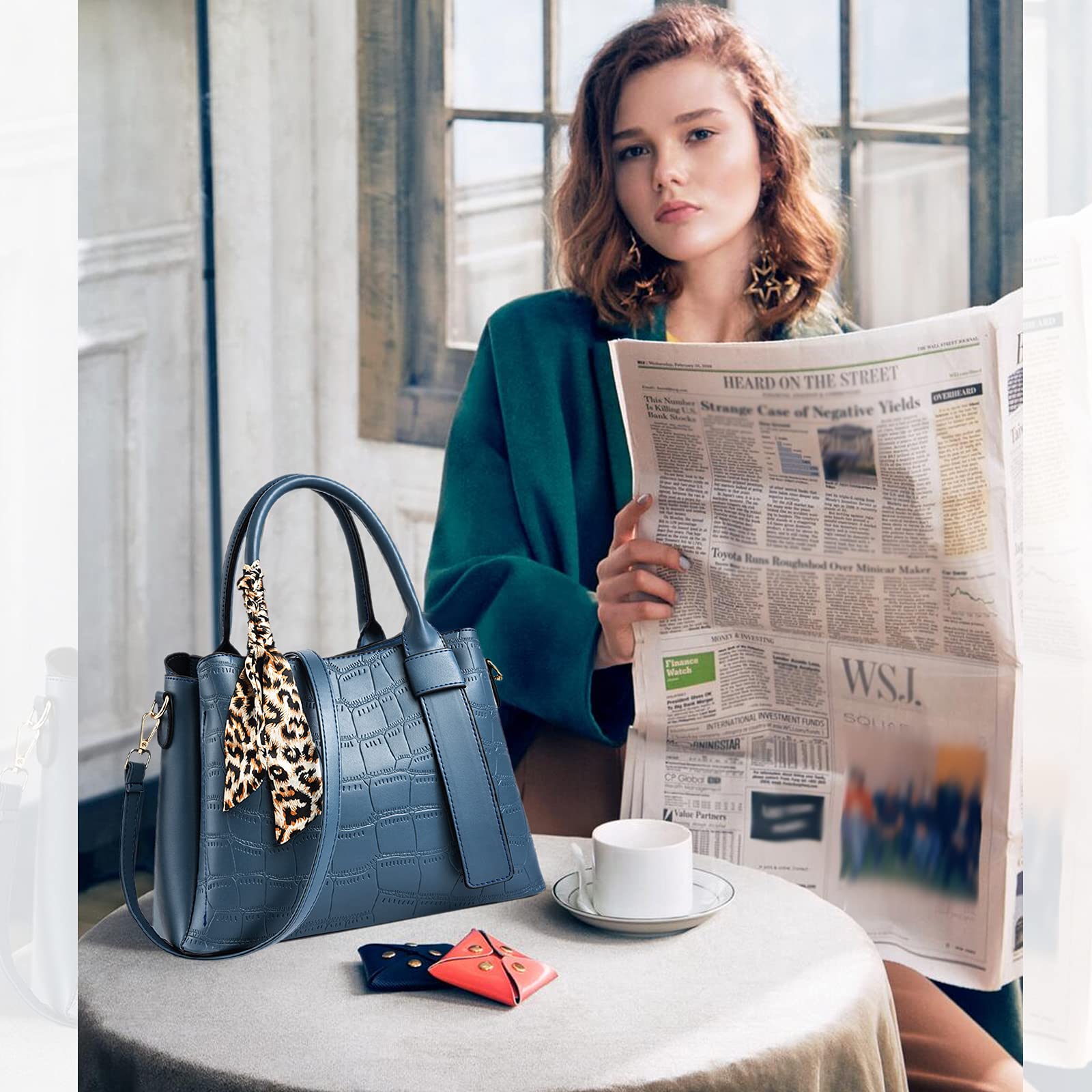 NICOLE & DORIS Sac a Main Femme en Cuir Sac Portés Main Pochette Sac Epaule Rétro Sac Fourre Tout Avec Ruban Léopard Sac Bandouliere Mode