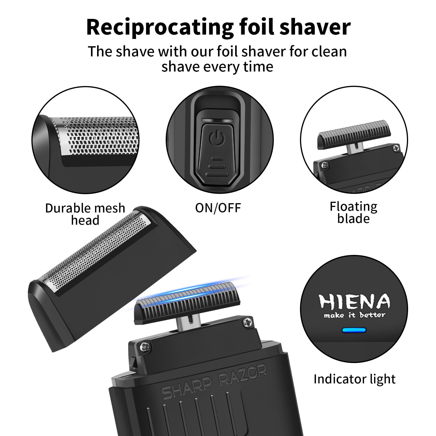 HIENA PRO Professionelles Haarschneidemaschine Set für Männer, schnurloser Friseurschneider und elektrischer Folienrasierer, Nasenhaartrimmer, Haarschneide-Set, R-Type verstellbare Klinge, LED-Anzeige