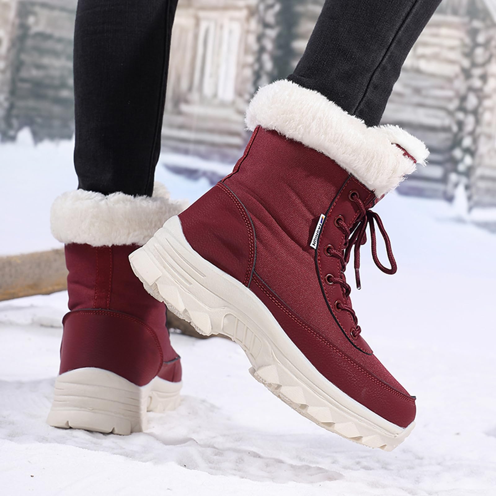 CUTEHEELS Damskie zimowe buty trekkingowe w szerokich rozmiarach, wodoodporne buty outdoorowe z podszewką z flauszu, do miasta i lekkich wycieczek
