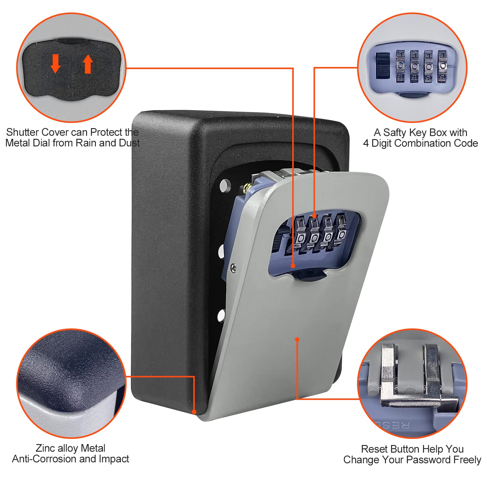 Newpop Caja de Seguridad para Llaves Código 4 Dígitos Impermeable Resistente Corrosión Pared Gris