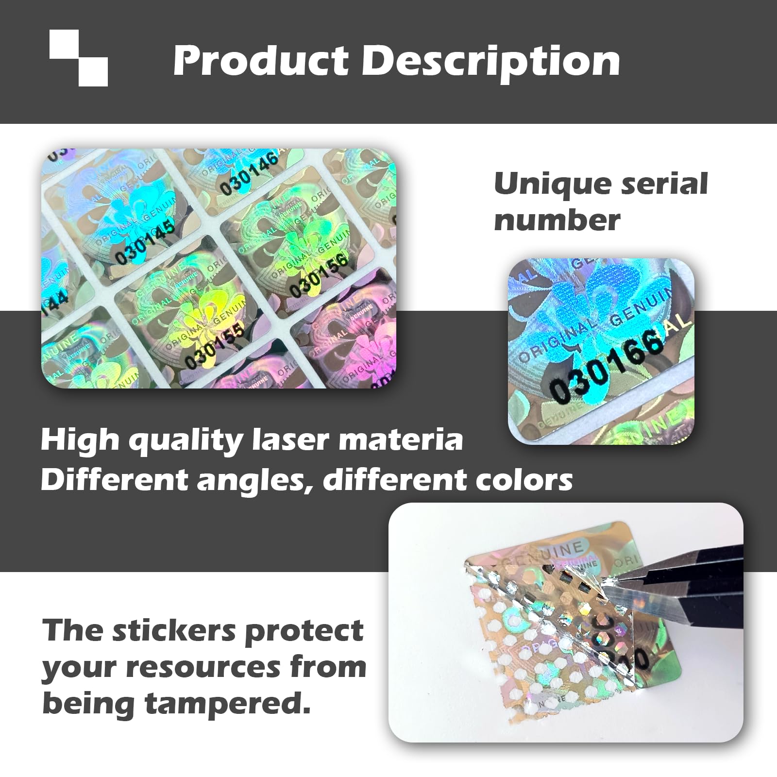 300 Calcomanías Holográficas A Prueba De Manipulaciones