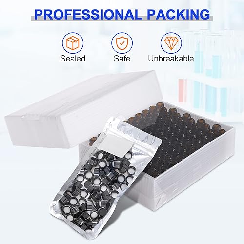 Miniatura 4 de Paquete de 100 frascos de vidrio de 0.16 onzas líquidas con tapas de rosca, botellas de muestra líquida ámbar, viales de almacenamiento de