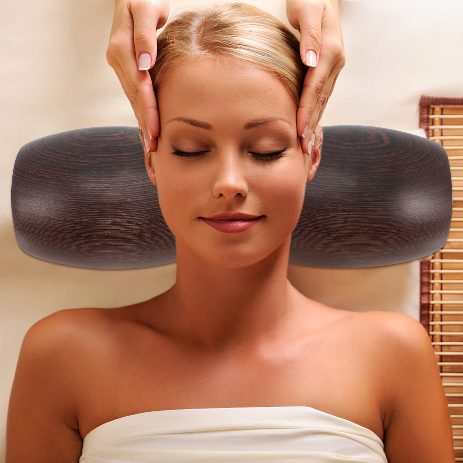 Cabilock Sauna Neck Pillow U-Shaped Relaxer Bathroom Battery Operated Spa Headrest U-Shaped Headrest Neck Pain Steam Room Pillow Lumbar Support Wood Massage Rest Mat Travel