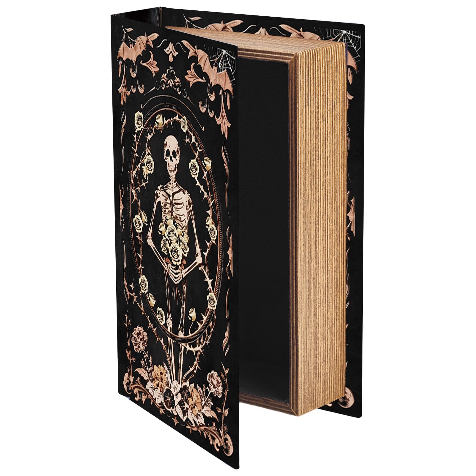 PRESSINART Halloween Book Box Faux Book Storage Boxes Vintage Skull Flower Pattern 9.1 x 5.9 x 2 Inch Storage Organizers for Jewelry Trinket Wedding Memories Hobby Keepsake Photos Home Office Decor