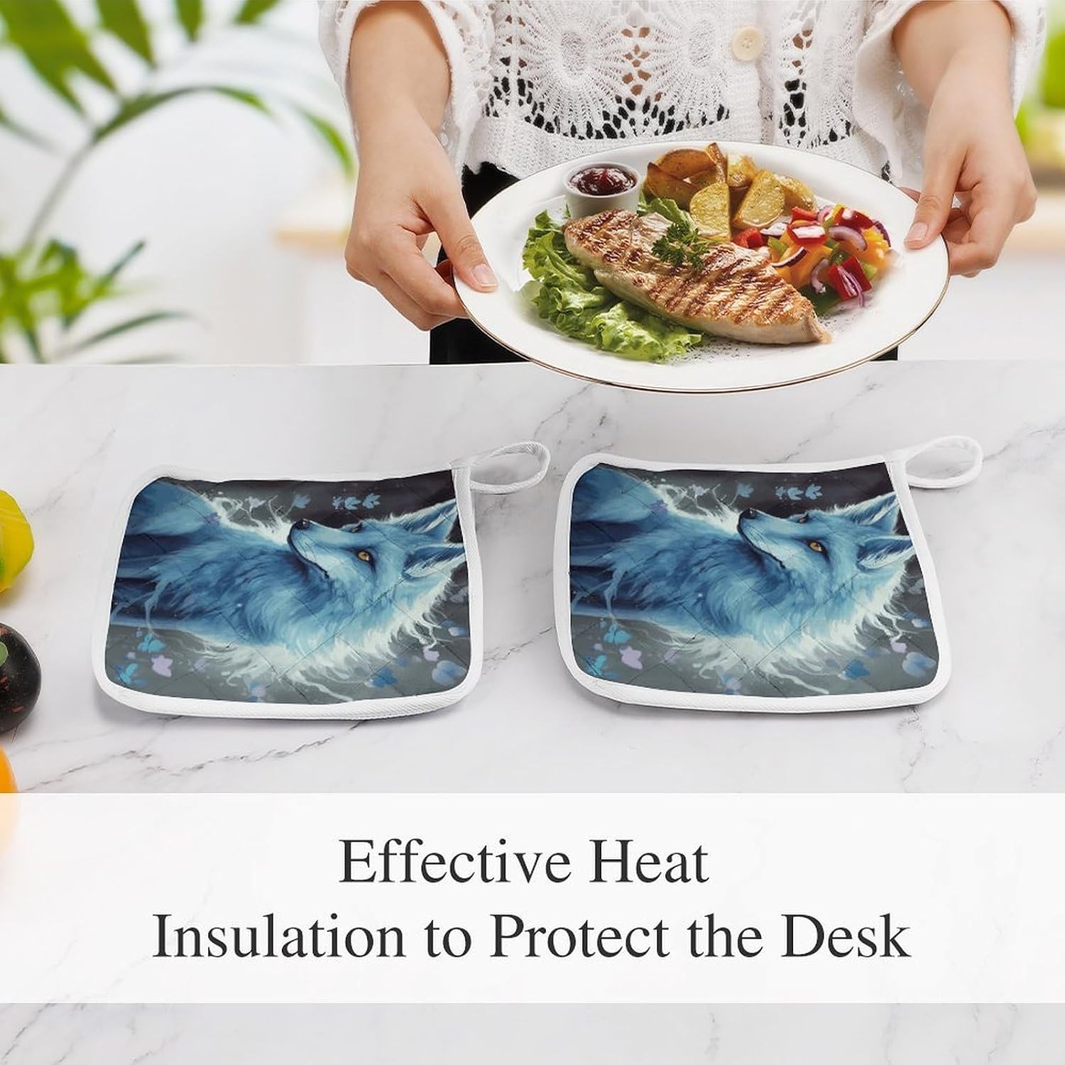 Blue Fox Polyester Heat Resistant Pot Pad Non Slip Anti Scald Hot Dish Mat Reusable Table Protector for Kitchen Hot Pot Mat Wear Resistant Heat Proof Table Pad for Countertop Dining Room