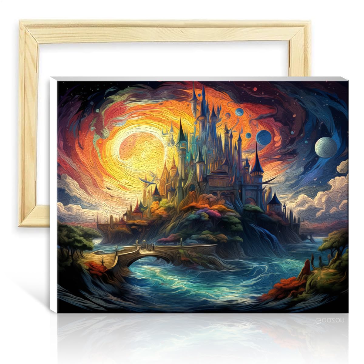 TANGFEIY Paintwork Kit for Wall Decor Castle Oil Painting Paint by Number Kits Kids with Brushes and Acrylic Pigment for Parent-Child Time with Frame(30x40cm)