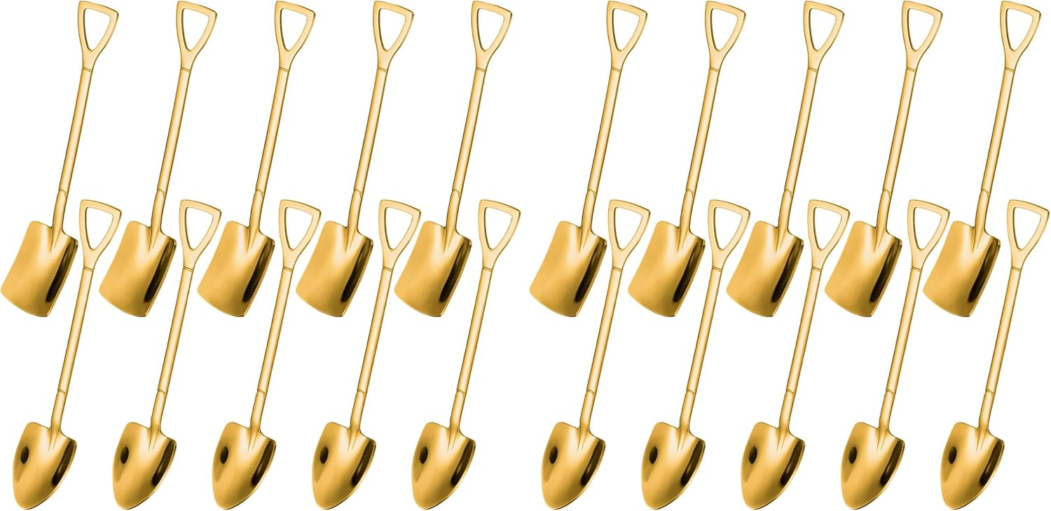 10PCS Gold Shovel Shape Spoons, Stainless Steel Tea Coffee Sugar Spoon Mini Shovel Shape Coffee Ice Cream Dessert Spoons