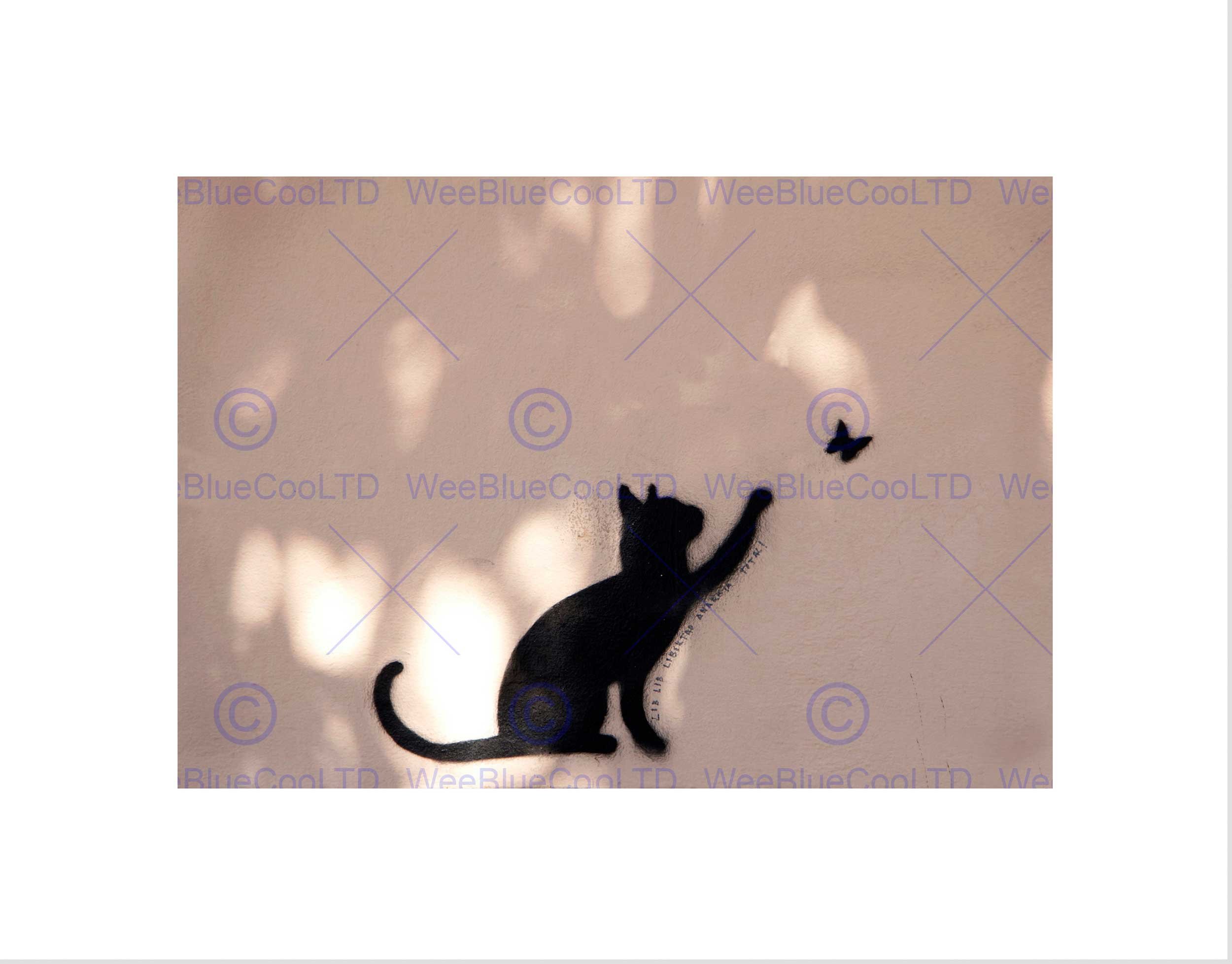 Wee Blue Coo Cat Butterfly Silhouette Graffiti Art Picture Wall Art Print