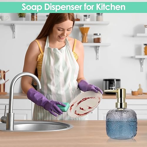 Miniatura 2 de Paquete de 2 dispensadores de jabón de vidrio con relieve floral, dispensadores de jabón de manos de 12 onzas, dispensadores de loción recargables