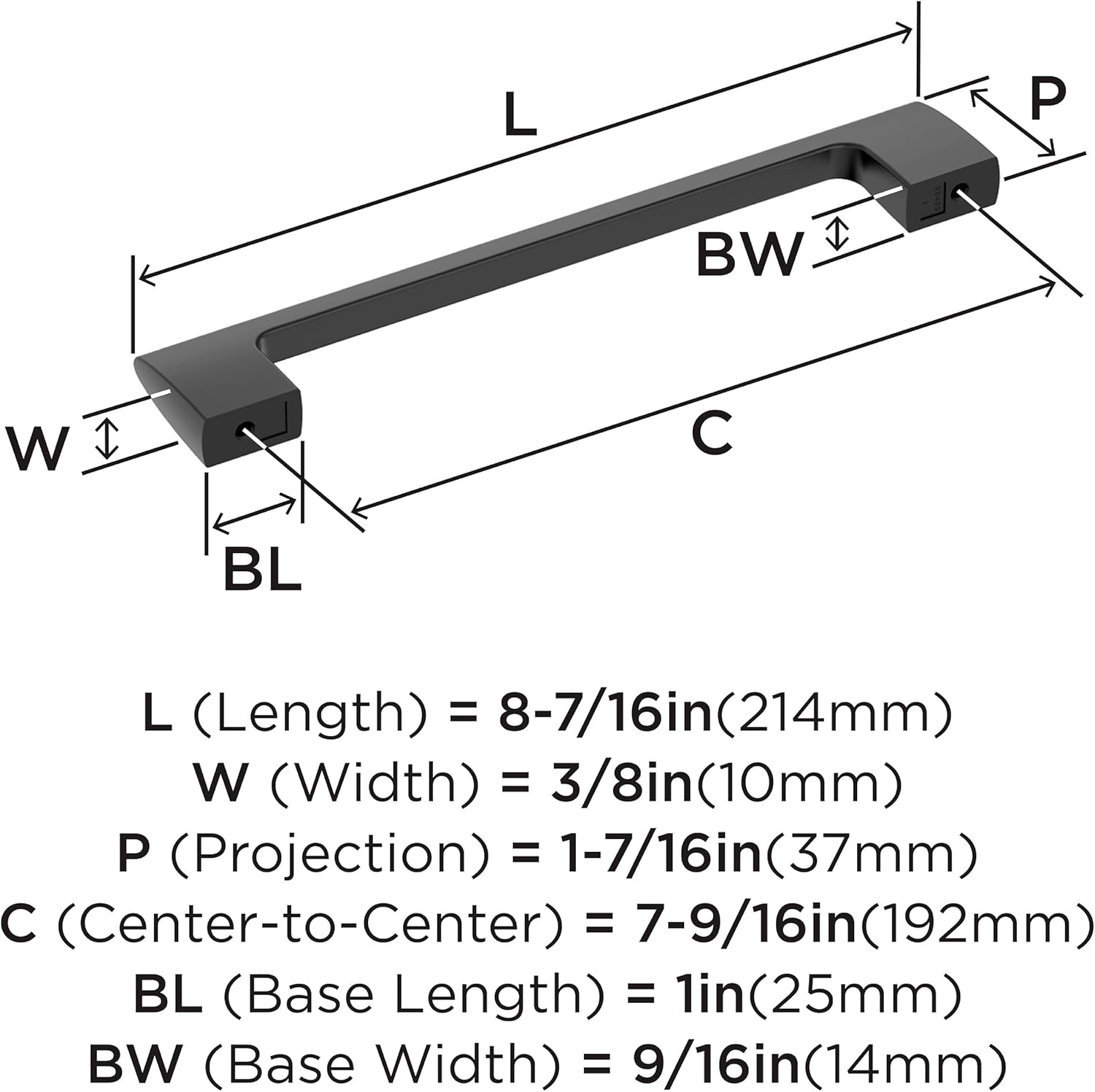 Amerock Riva 7-9/16 inch (192mm) Center-to-Center Matte Black Cabinet Pull, BP55488MB