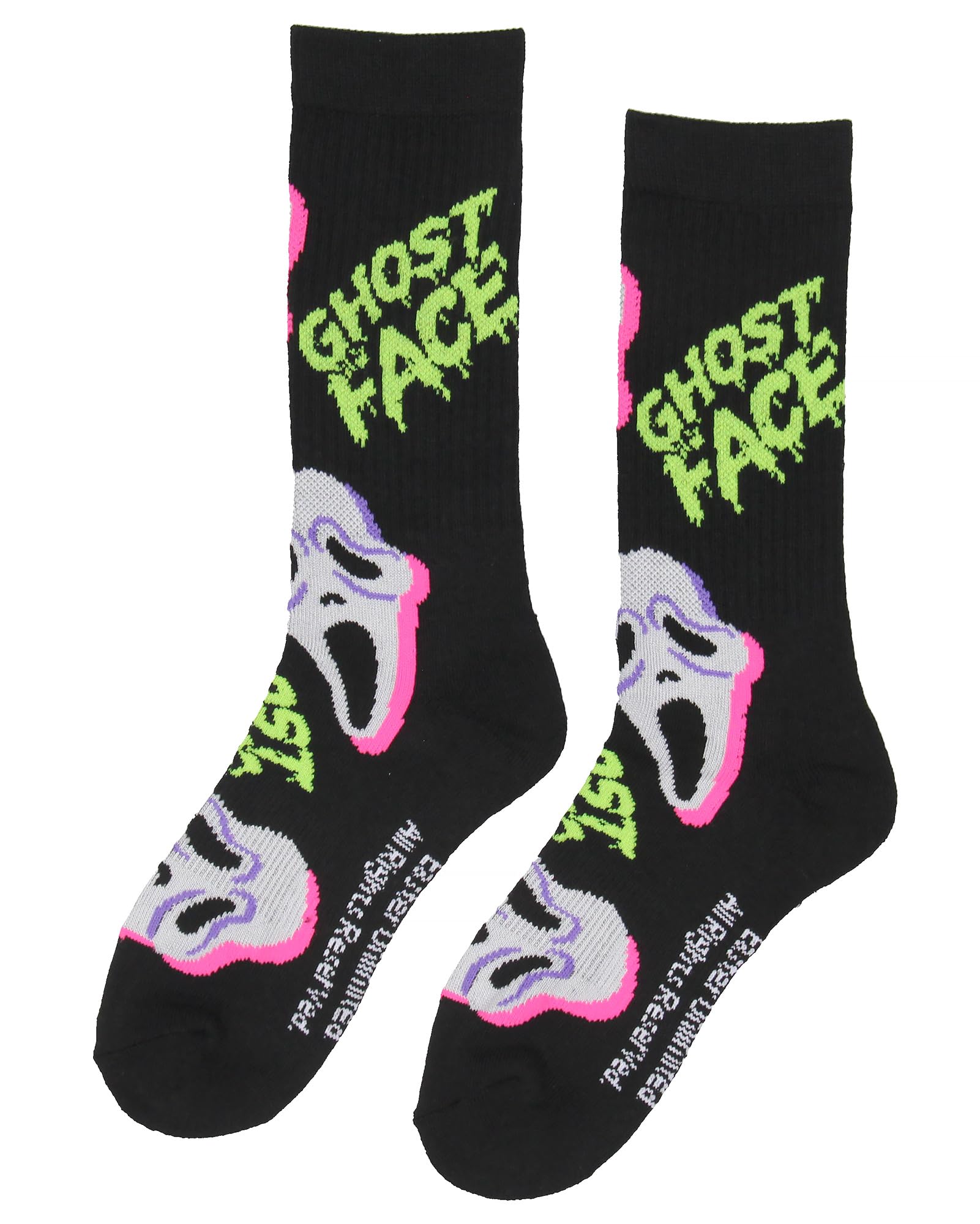 Bioworld Ghostface Scream Movie Film Neon Paint Character Halloween Crew Socks Size 8-12, Black, One Size