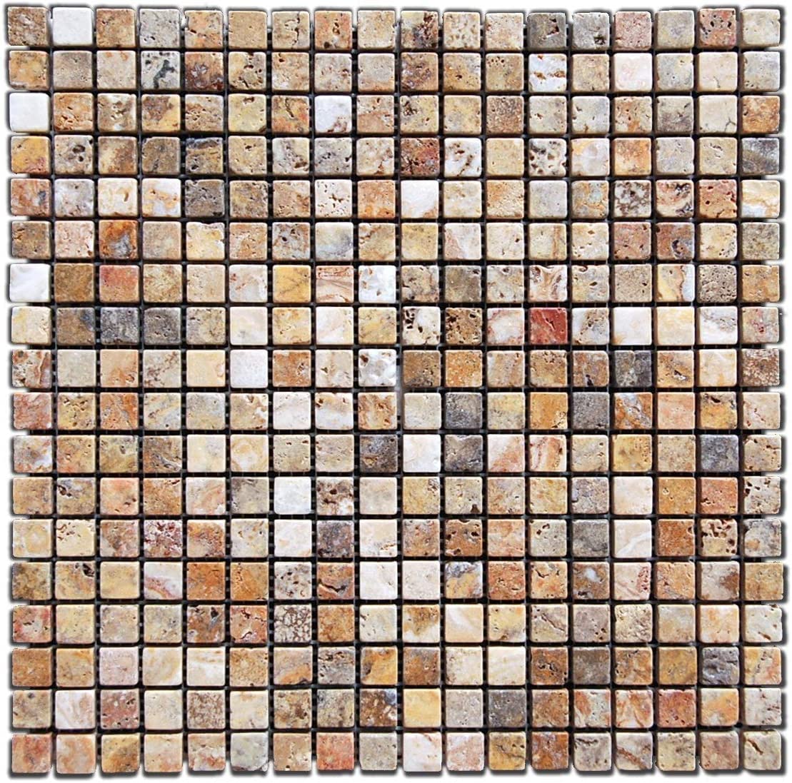 Scabos Travertine Tumbled 5/8" X 5/8" Mosaic Tile -1 Sheet