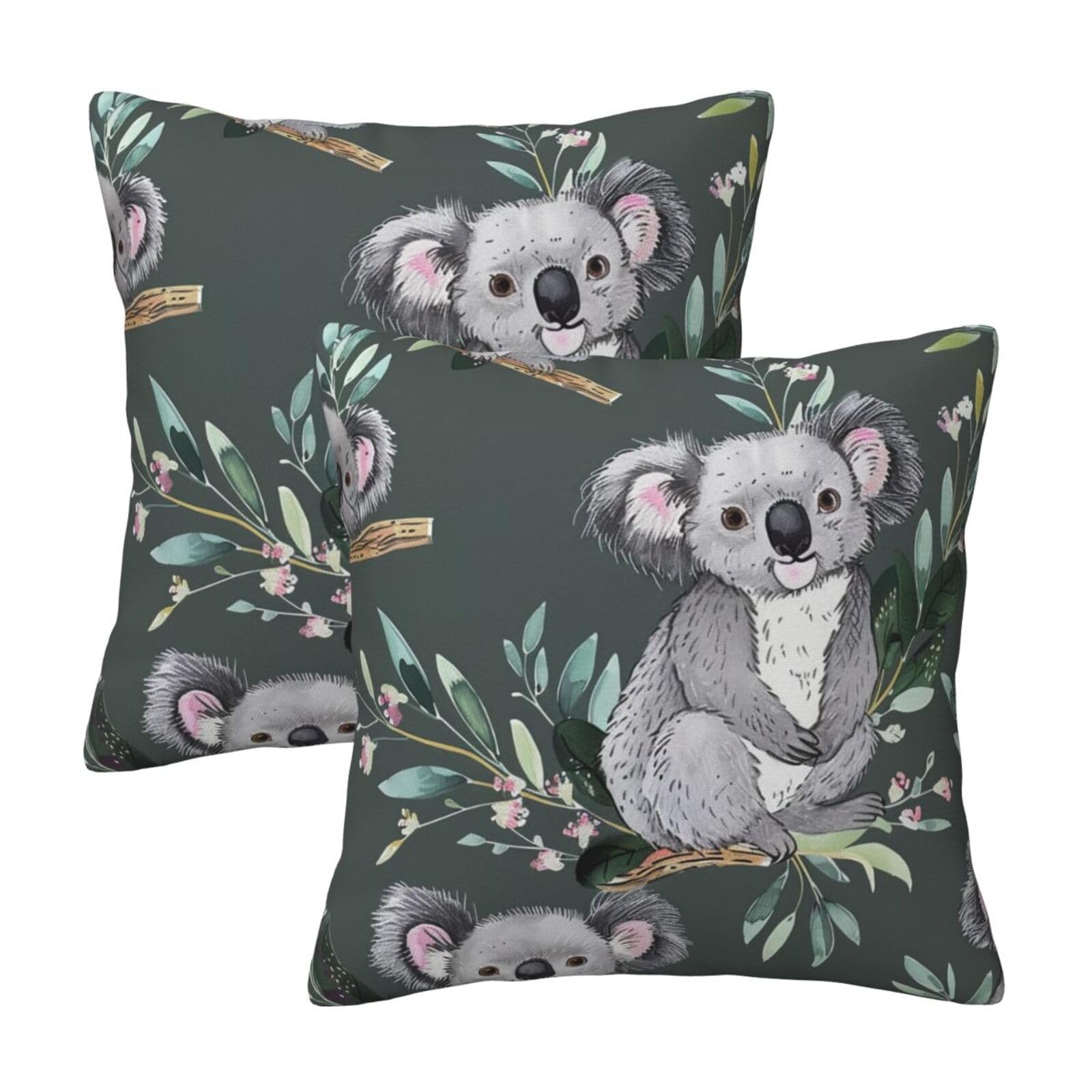 lovely Koala Throw Pillow Cases 2 Pack Square Pillowcases Soft Pillow Protectors for Couch Livingroom Sofa Bed Office Car,40x40 CM