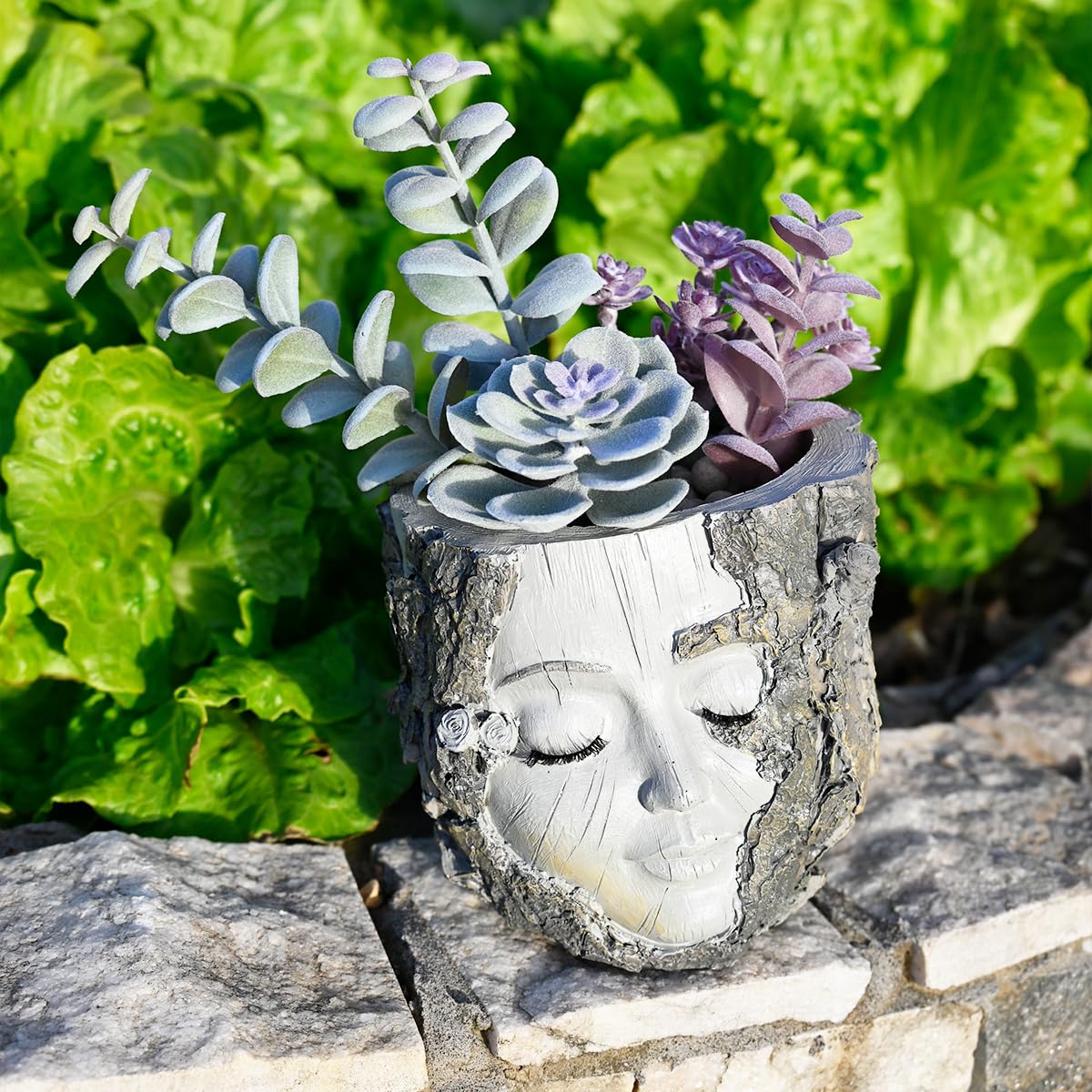 ERRSOU Goddess Face Planter Pot, Cute Funny Resin Smiley Face Plant Pots with Drainage Hole Unique Creative Baroque Head Succulent Planter for Indoor & Outdoor Flower