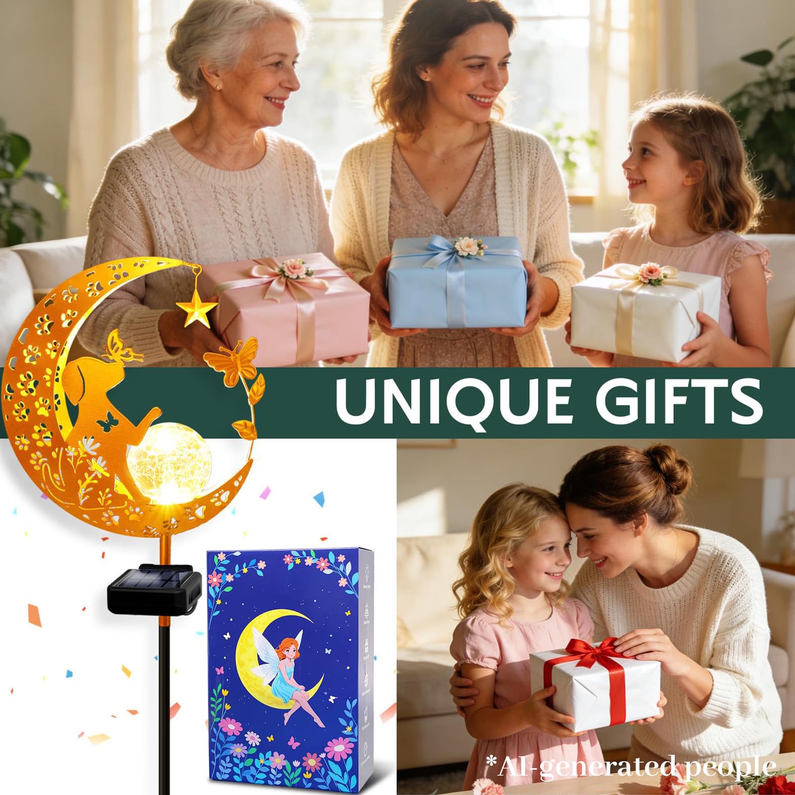 Solarleuchten Outdoor Dekorative Mond Hund Solar Pfahl Lichter Gartenarbeit Geschenke für Frauen Garten Ornamente Wasserdicht für Gehweg, Hof, Rasen, Terrasse