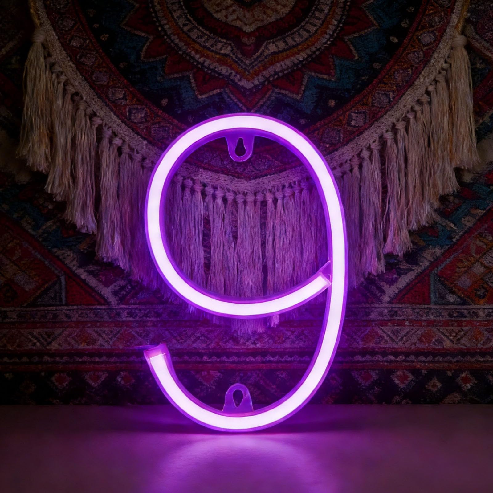Purple Neon Letter Sign Night Lights Battery or USB Operated LED Alphabet Neon Art Lights Wall Decor Light up Words for Parties Desktop Display Restaurant Menu Board Nursery Room ( number 9 ) — image 1