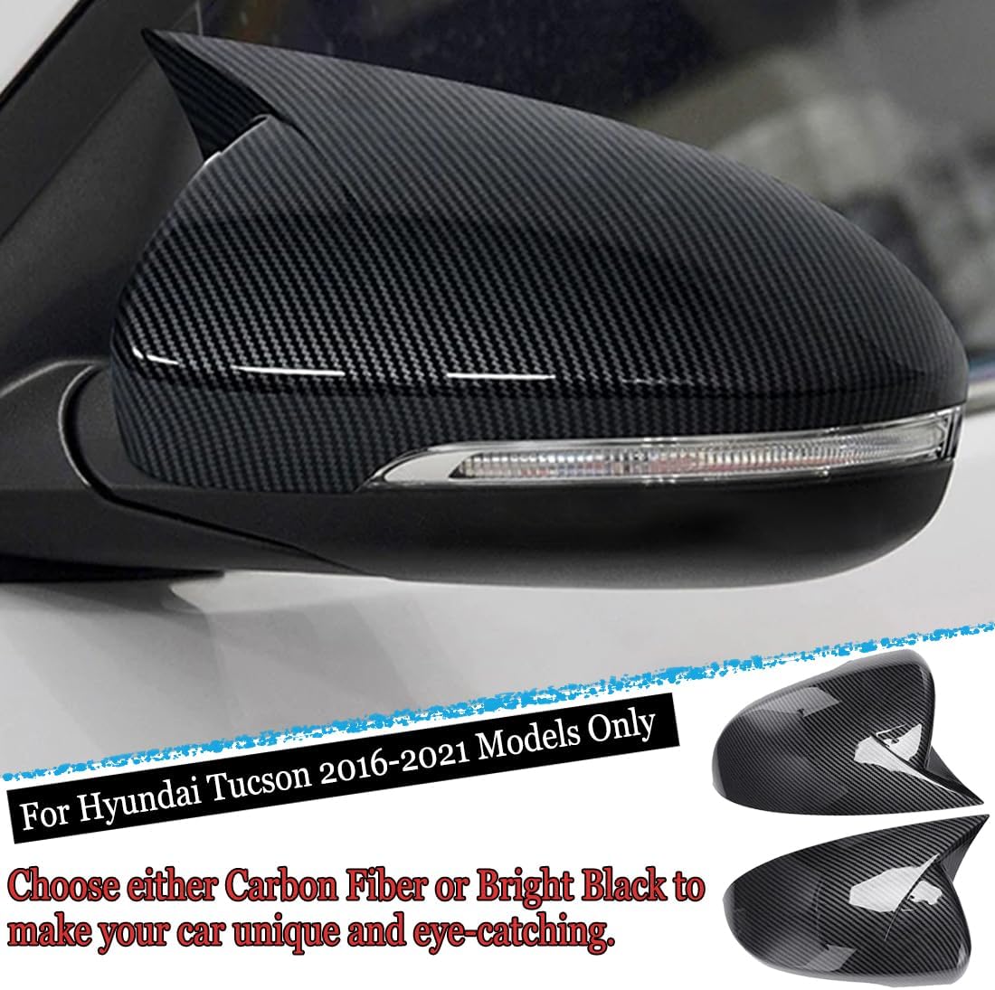2PCS New Sports Rear Mirror Cover Caps for Hyundai Tucson 2016-2021 ABS Side Door Wing Mirror Cap Covers Exterior car Accessories -Carbon Fibe（Suitable for Models with Turn Signals