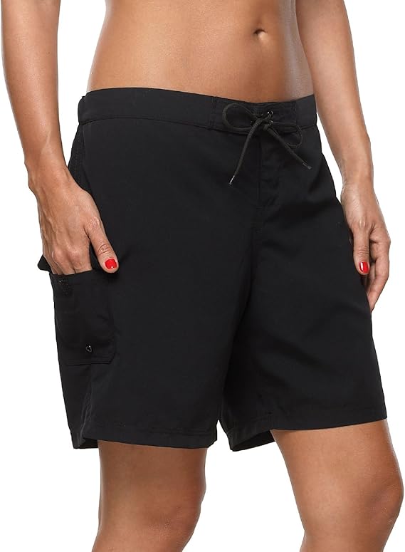 Sociala Women's Long Board Shorts with Pocket Quick Dry Swim Shorts