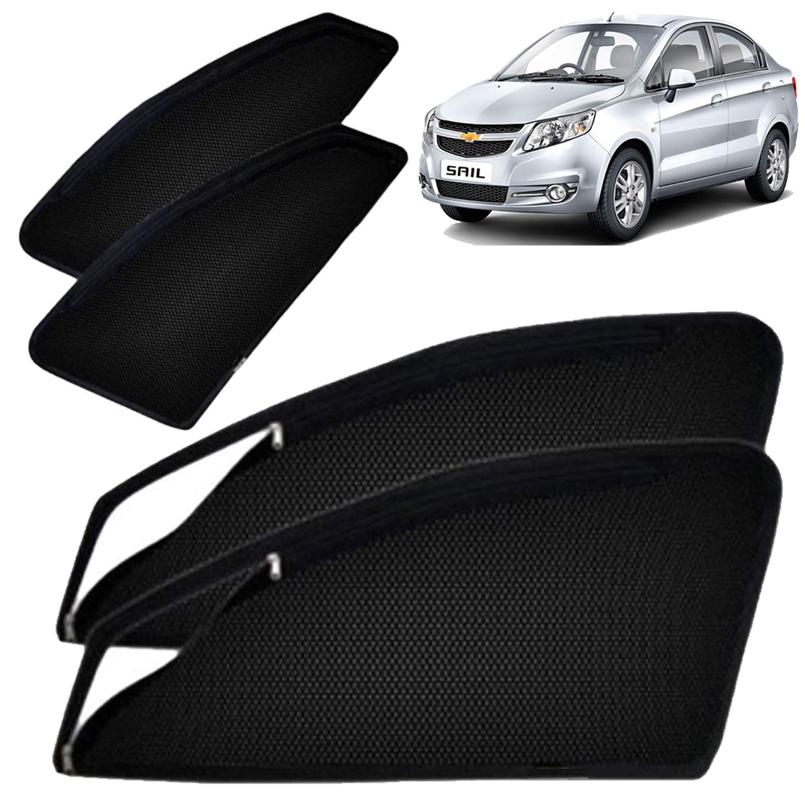 Autofact Magnetic Car Sunshades Compatible with Chevrolet Sail (Set of 4) – Easy Installation, UV Protection, Keeps Car Cool (Front 2 with Zippers for Easy Access, Rear 2 Without Zippers)