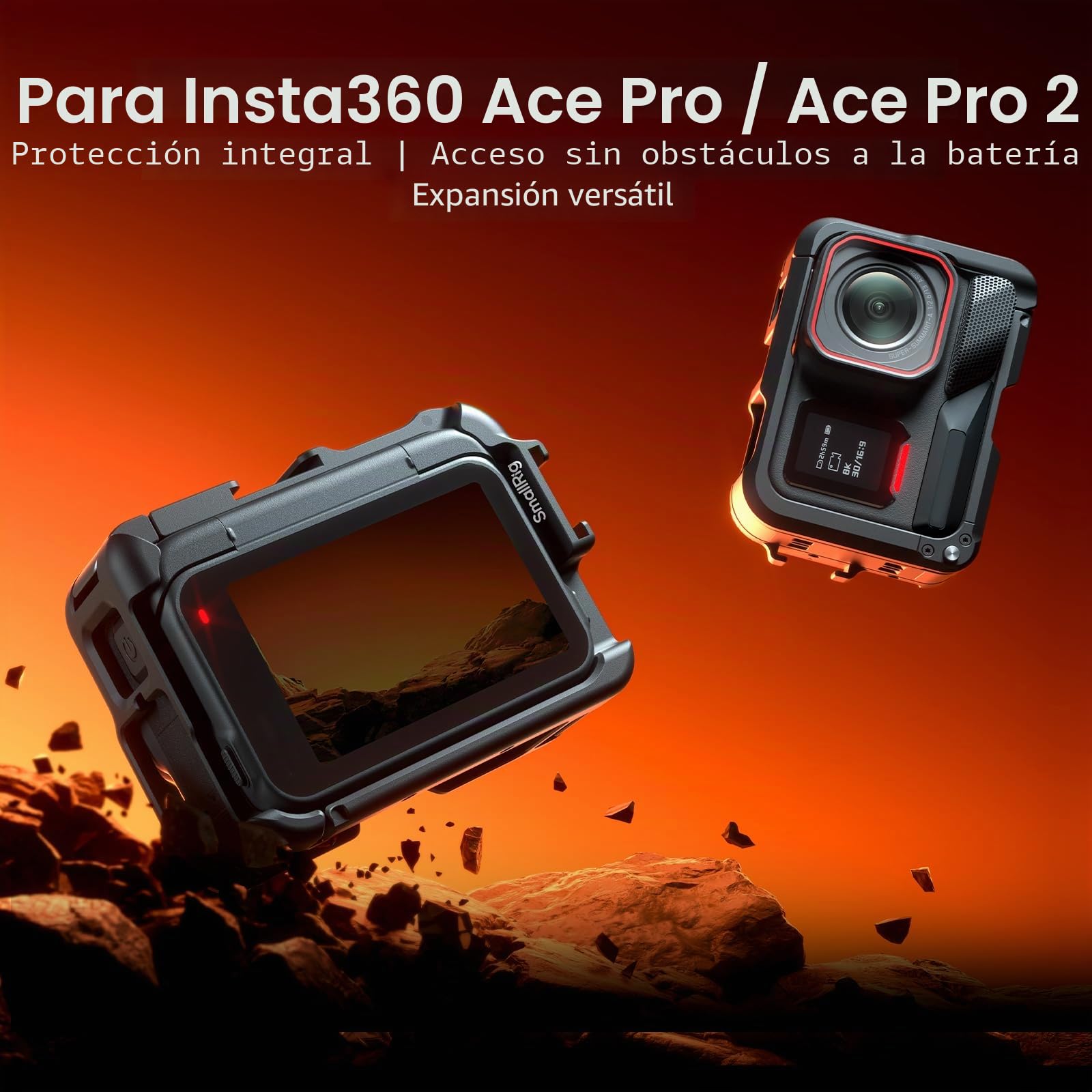 SmallRig Jaula de marco de utilidad para Insta360 Ace Pro 2/Ace Pro, soporta disparo horizontal y vertical, con garra de montaje y zapata fría para micrófono