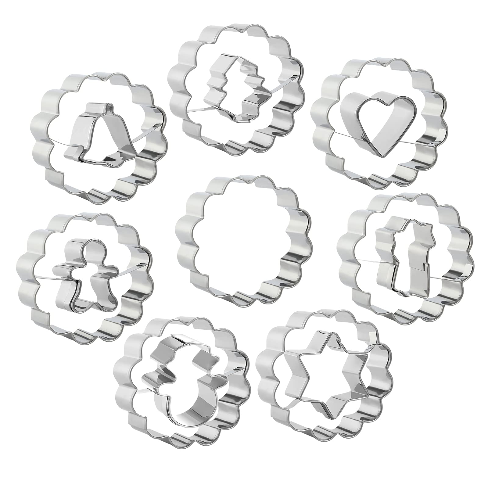 GWHOLE 8 Pack of Mini Christmas Linzer Cookie Cutter Set Biscuit Cutters for Winter Holiday