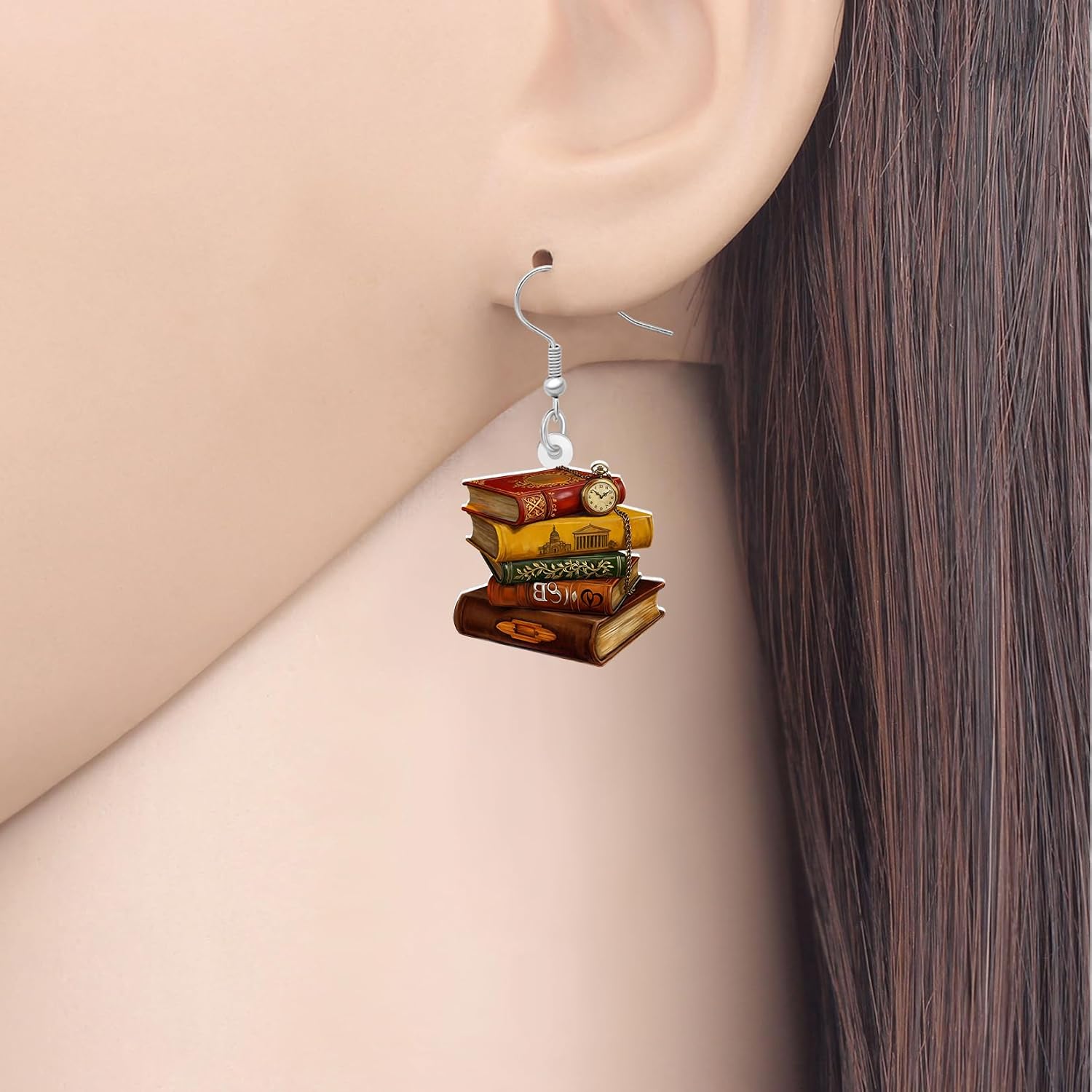 Acrylic Vintage Book Stack Earrings for Women Cute Teacher Student Appreciation Bookpile Dangle Jewelry Gifts for Book Lovers Librarian Back to School Charms image 2
